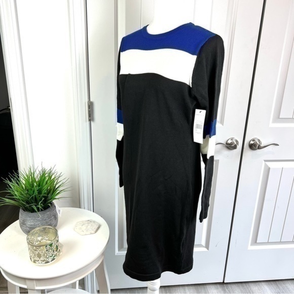 Larry Levine sweater dress women’s size small black blue colorblock - Picture 1 of 11